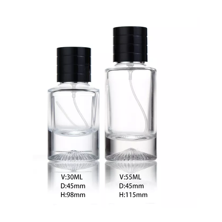 China 30ml 55ml Round Shape Glass Perfume Bottle with Black Cap Factory & Wholesaler | Glint Featured Image