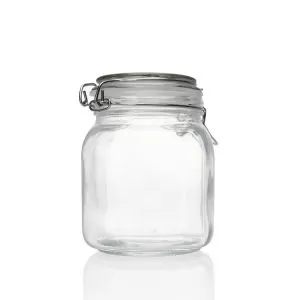 Firkantet glasopbevaringskrukke 750 ml med swing top låg