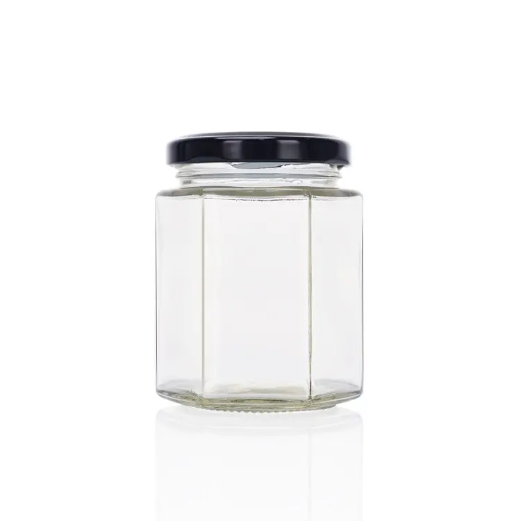We are specialized in supplying 380ml glass bottles with six edges, which can store many kinds of food, such as honey, pickled vegetables, candy, jam, etc.