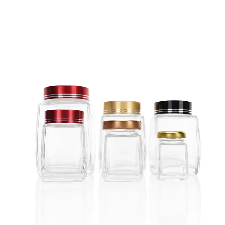 Premium 350ml Square Food Glass Jar with Plastic Lid