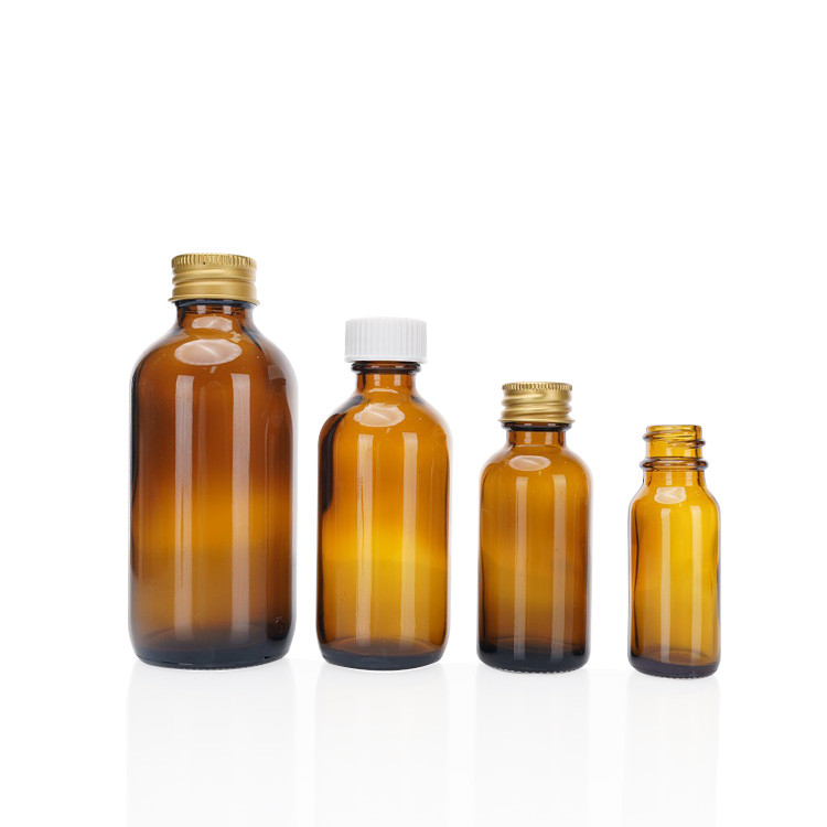 Kina 60 ml 120 ml 240 ml Amber Round Glass Boston Bottle Liquid Soap Dispenser Pump Bottle Factory & grossist | Glint featured billede