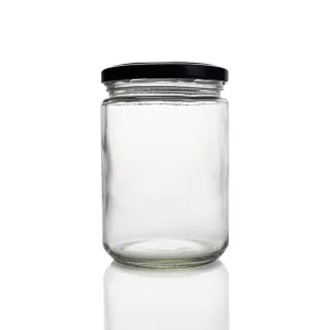 500 ml rund pickles glasflaske med black metal låg