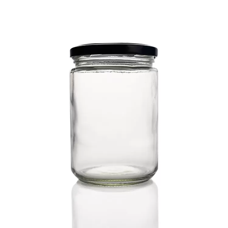 500 ml rund pickles glasflaske med black metal låg