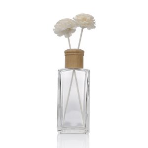 250ml Square Cylinder Wooden Lid Aromatherapy Glass Bottle