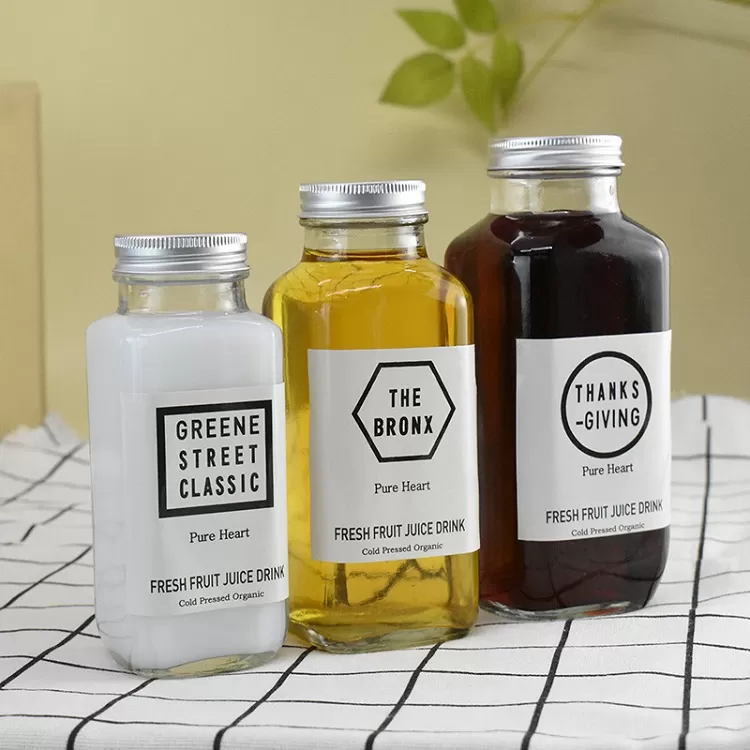 Kina 350 ml fransk firkantet form Glass Juice Flaske Fabrik & grossist | Glint featured billede
