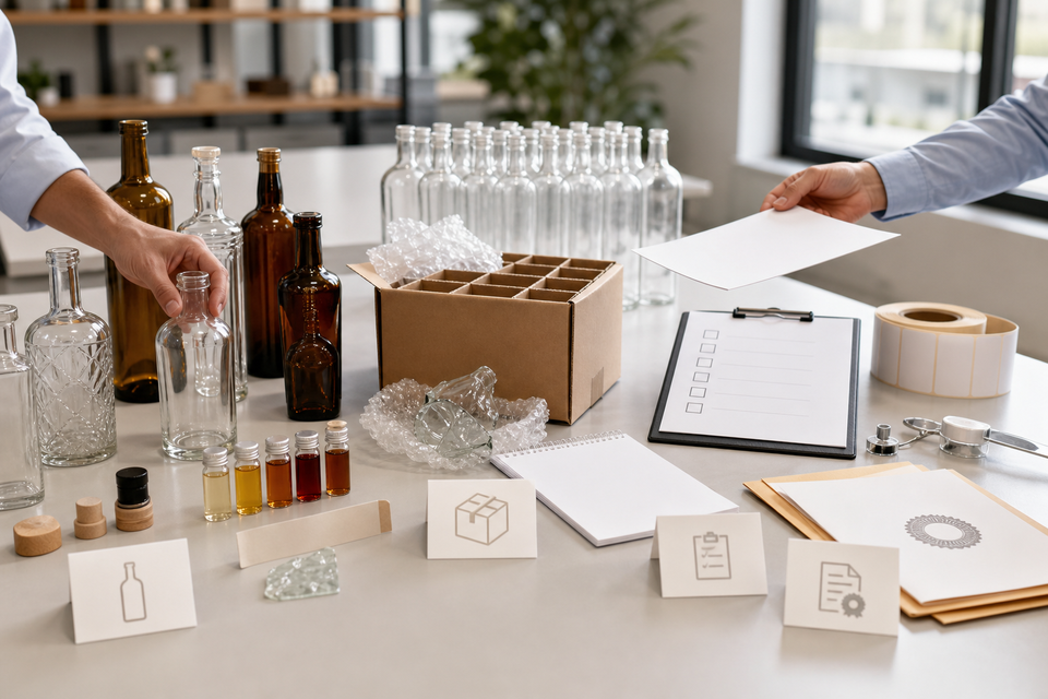 Process diagram for defining use case, buyer risk, and compliance requirements when sourcing glass liquor bottles