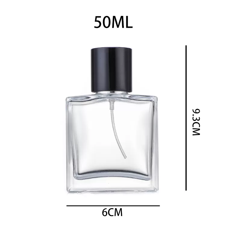 China 50ml Flat Shape Spot Perfume Bottle with Black Cap Factory & Wholesaler | Glint Featured Image