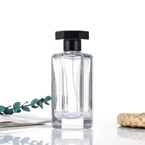 100 ml šešiakampio skaidraus stiklo kvepalų butelis