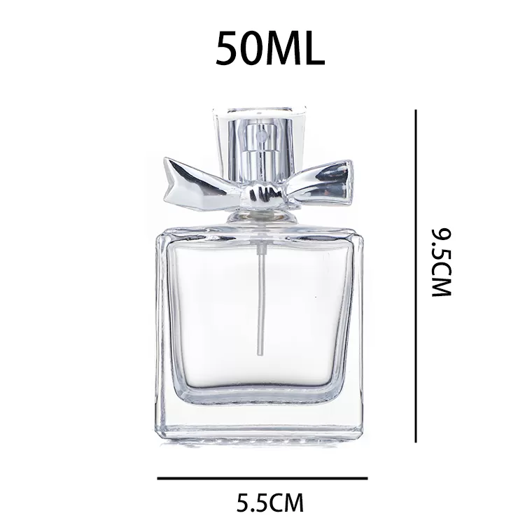 China 50ml Flat Shape Atomizer Glass Bottle with Bow Tie Cover Factory & Wholesaler | Glint Featured Image