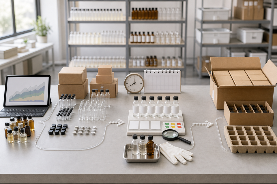 Advanced scaling framework for a Mini Bottles program showing forecasting, supplier planning, packaging standardization, and distribution workflows