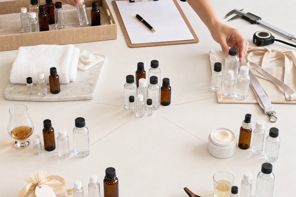 Decision flow diagram for choosing the right Mini Bottles size by commercial use case