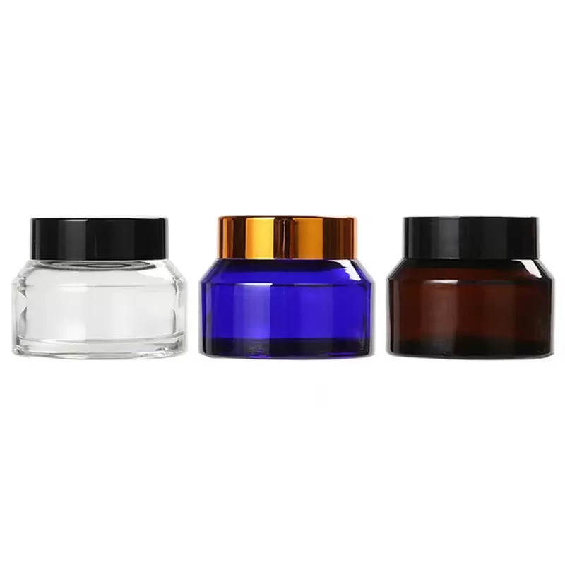 Brwon Blue Clear 30 ml Slant Shoulder Glass Cream Jar