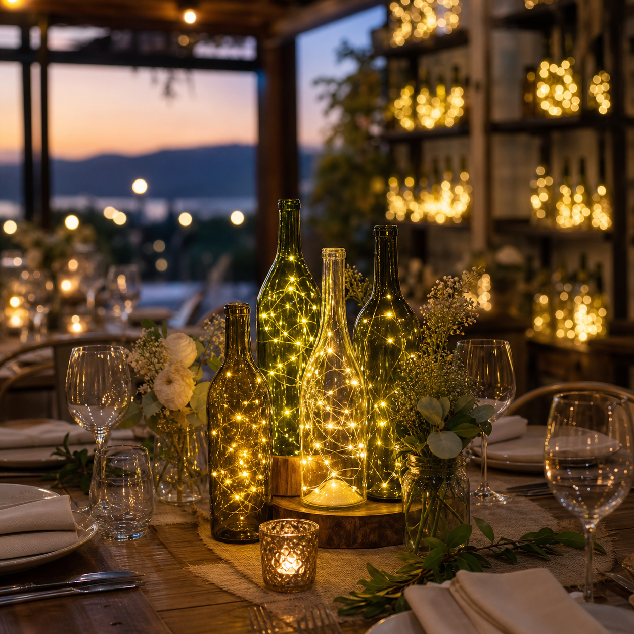Wine Bottle Decor - 2. LED Wine Bottle Lights For Ambient Venue Decor
